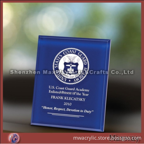 Blue Oblong Acrylic/Lucite Trophy/Paperweight/Gift with Logo